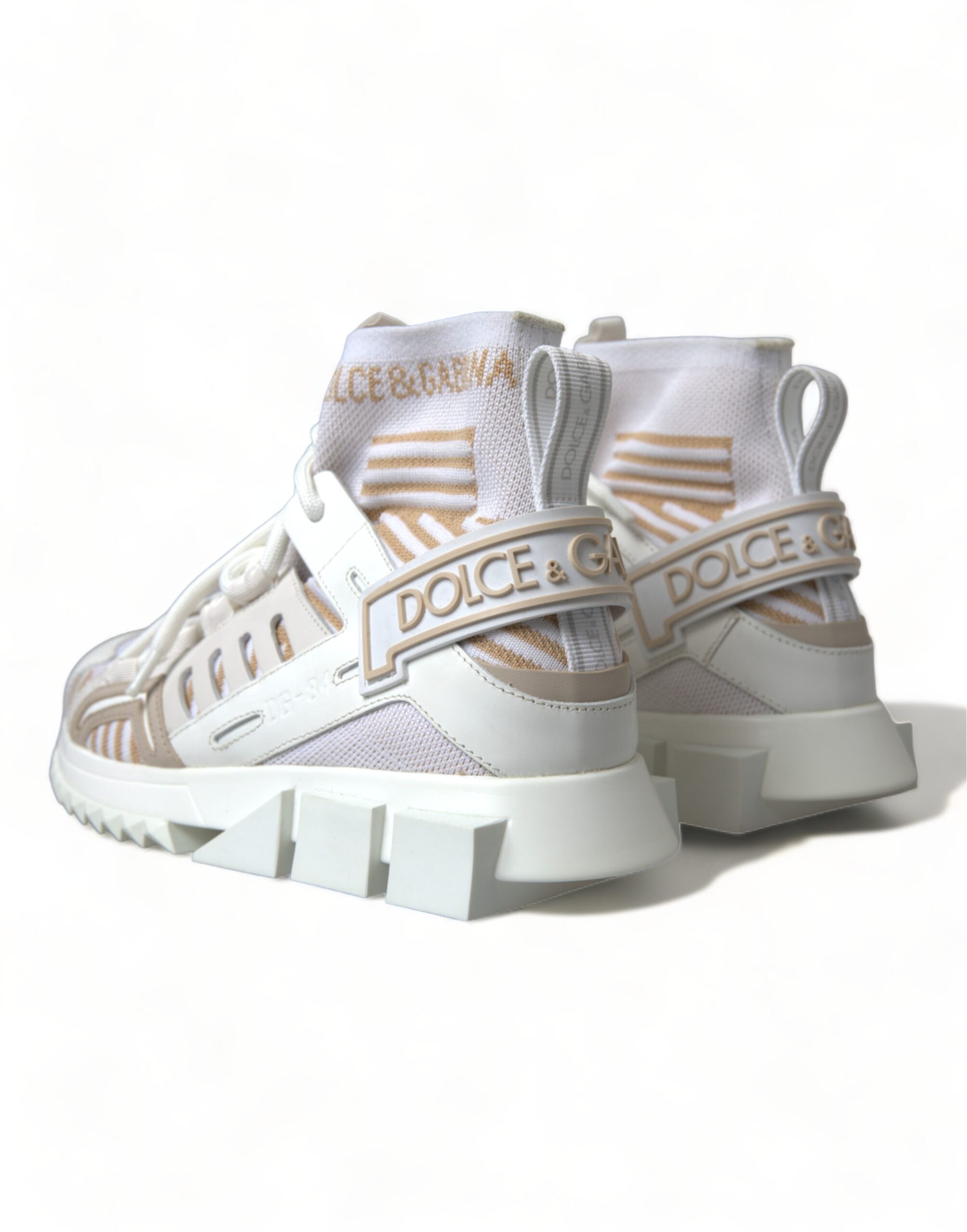 Dolce & Gabbana Λευκά Μπεζ Παπούτσια Sneakers Sorrento με Κάλτσες