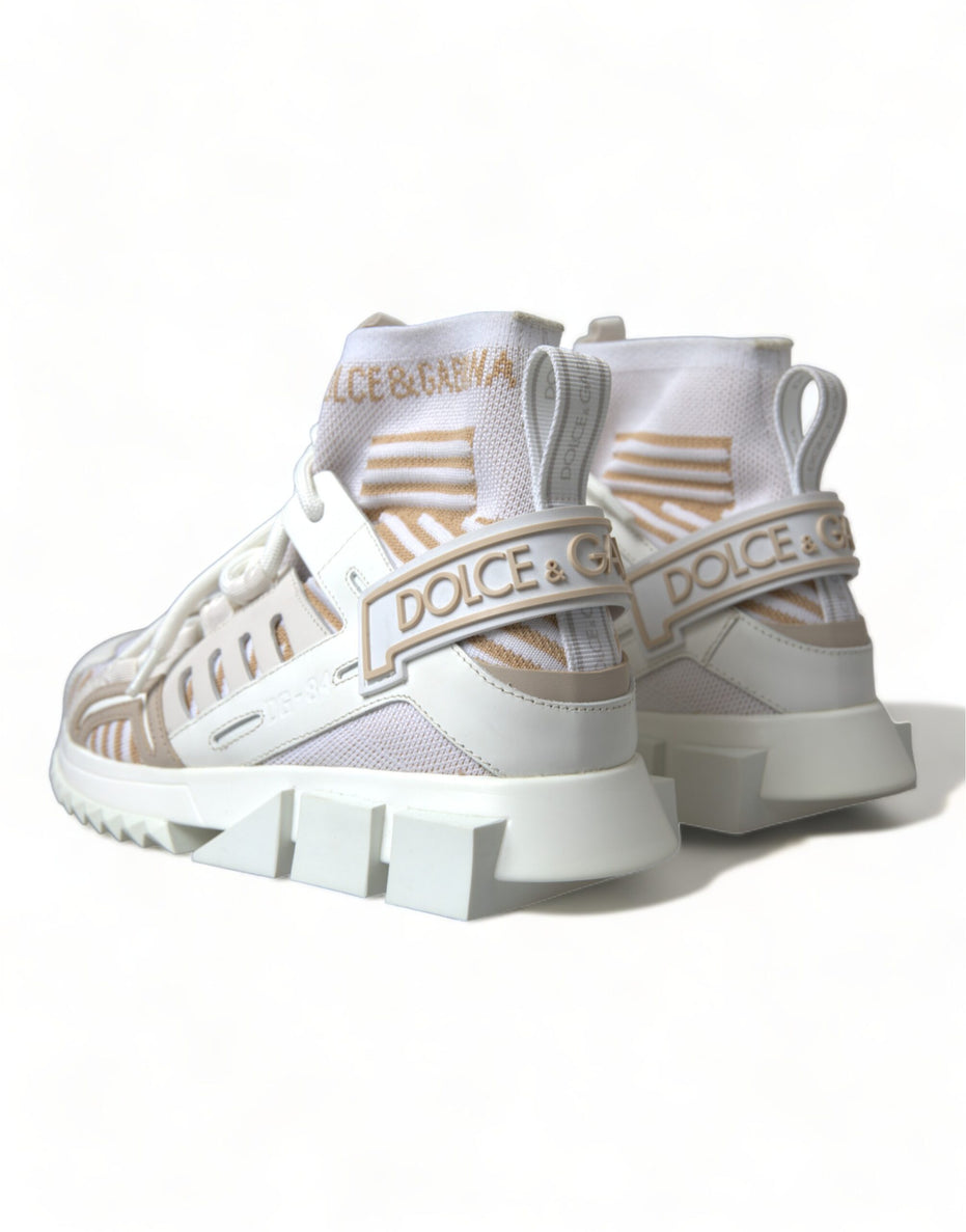 Dolce & Gabbana Λευκά Μπεζ Παπούτσια Sneakers Sorrento με Κάλτσες