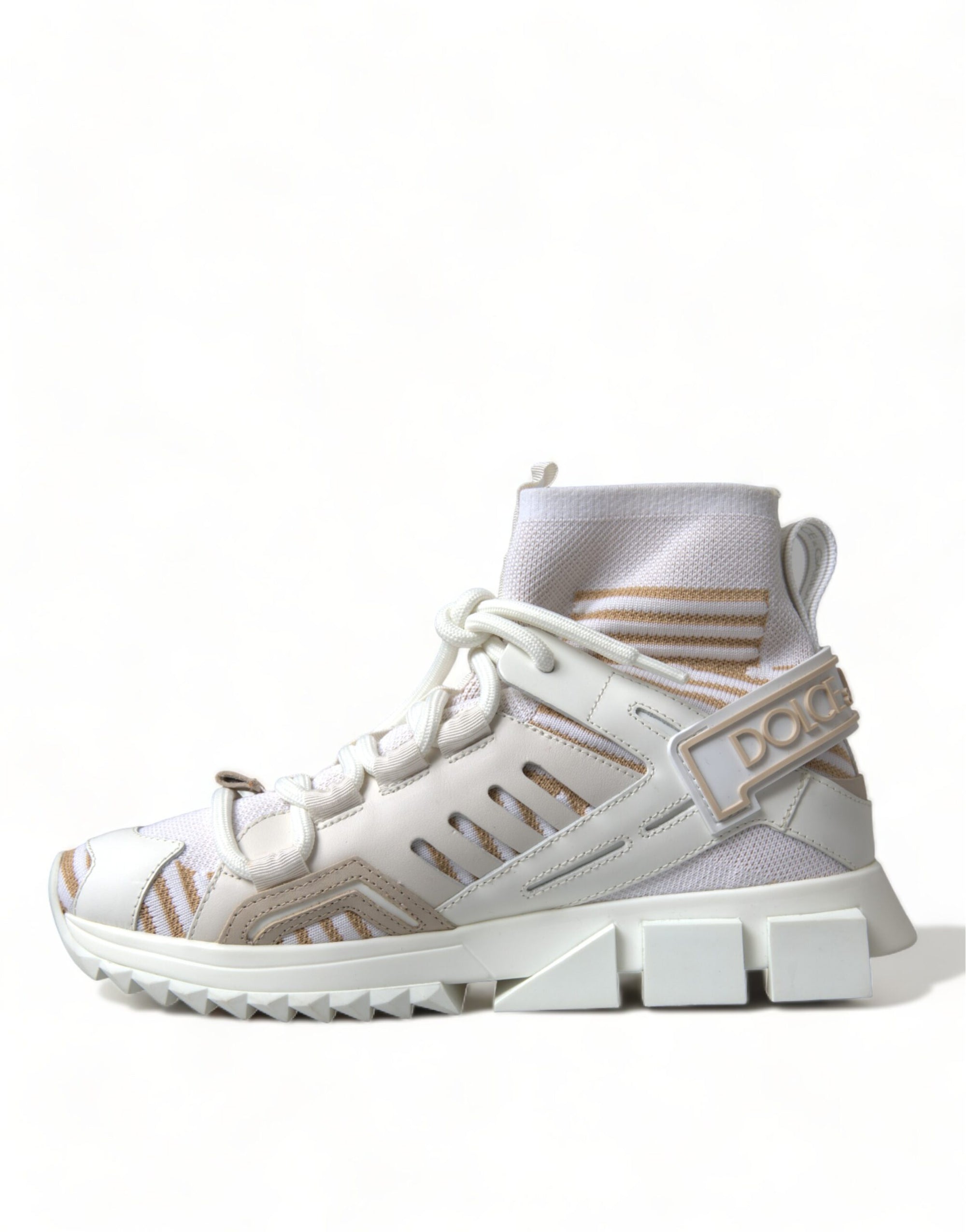 Dolce & Gabbana White Beige Sorrento Socks Sneakers Shoes