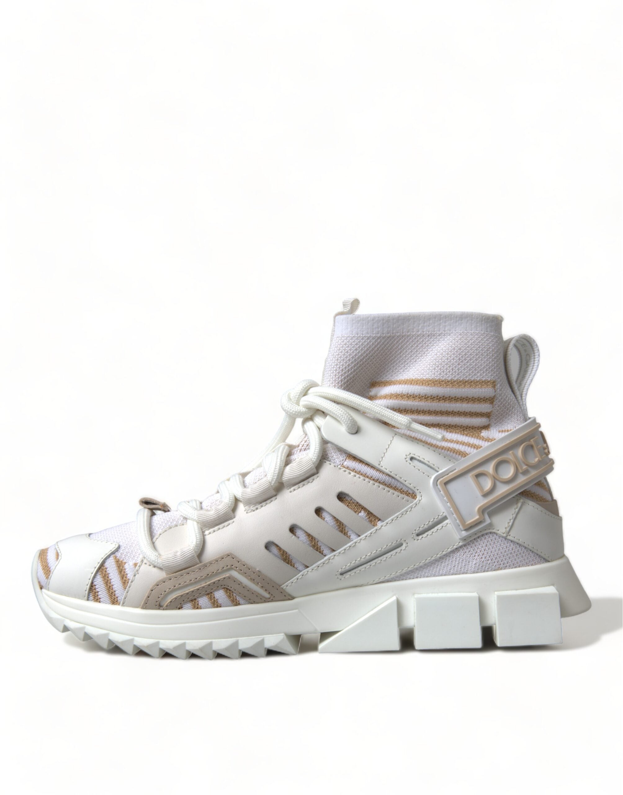 Dolce & Gabbana Λευκά Μπεζ Παπούτσια Sneakers Sorrento με Κάλτσες