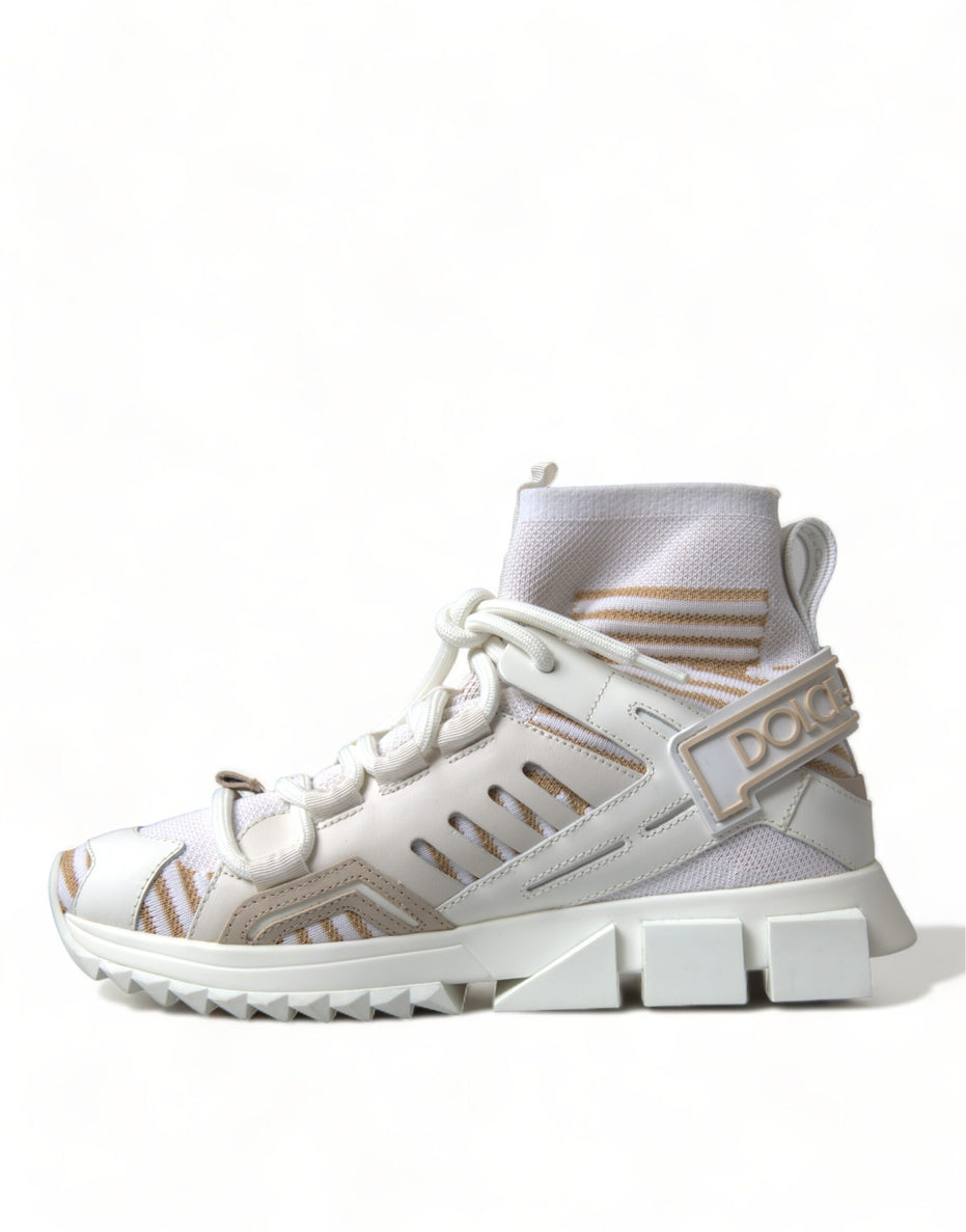 Dolce & Gabbana Λευκά Μπεζ Παπούτσια Sneakers Sorrento με Κάλτσες
