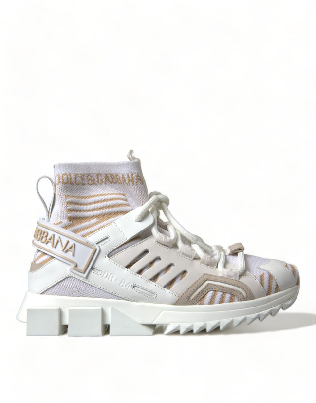 Dolce & Gabbana Λευκά Μπεζ Παπούτσια Sneakers Sorrento με Κάλτσες