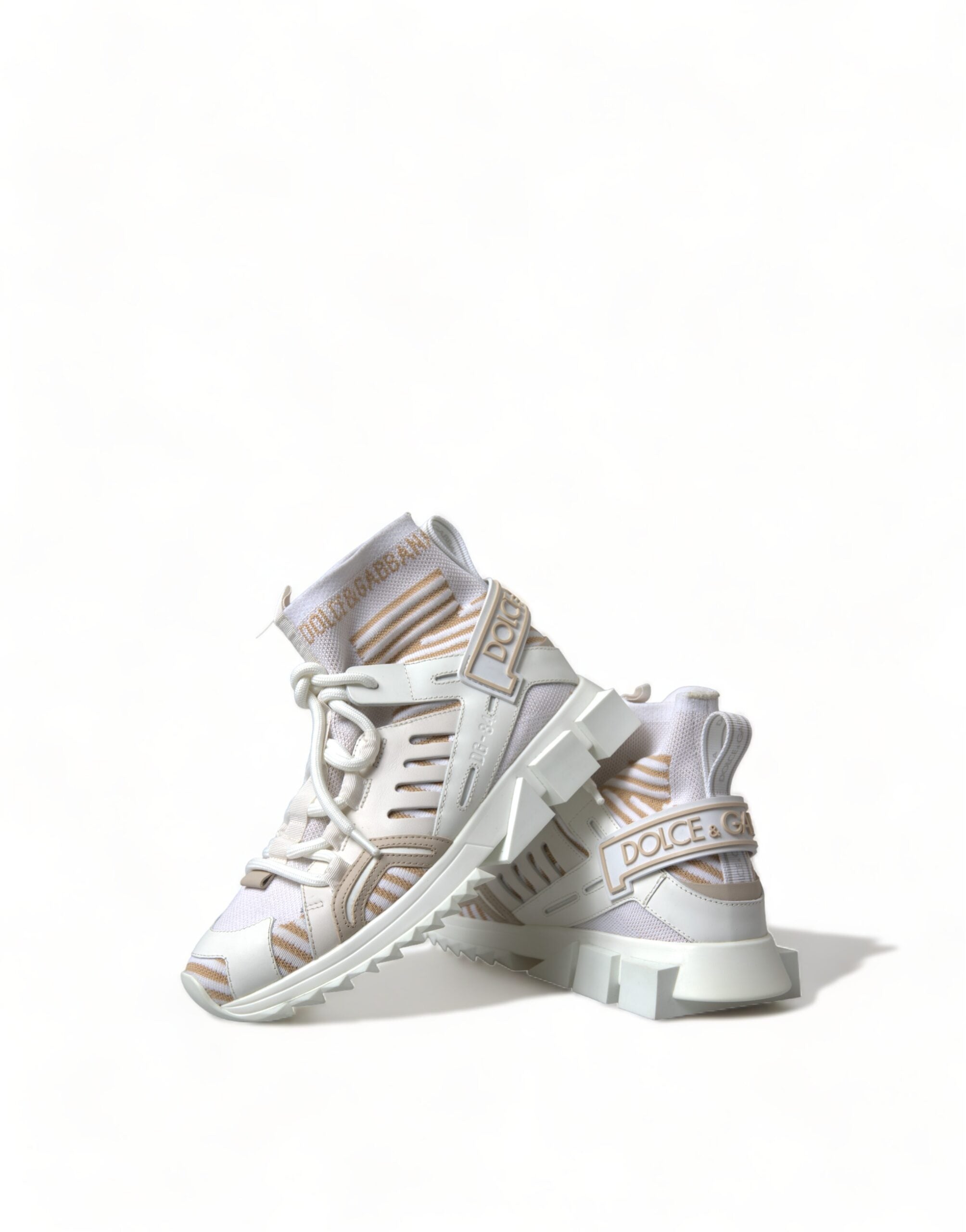 Dolce & Gabbana Λευκά Μπεζ Παπούτσια Sneakers Sorrento με Κάλτσες