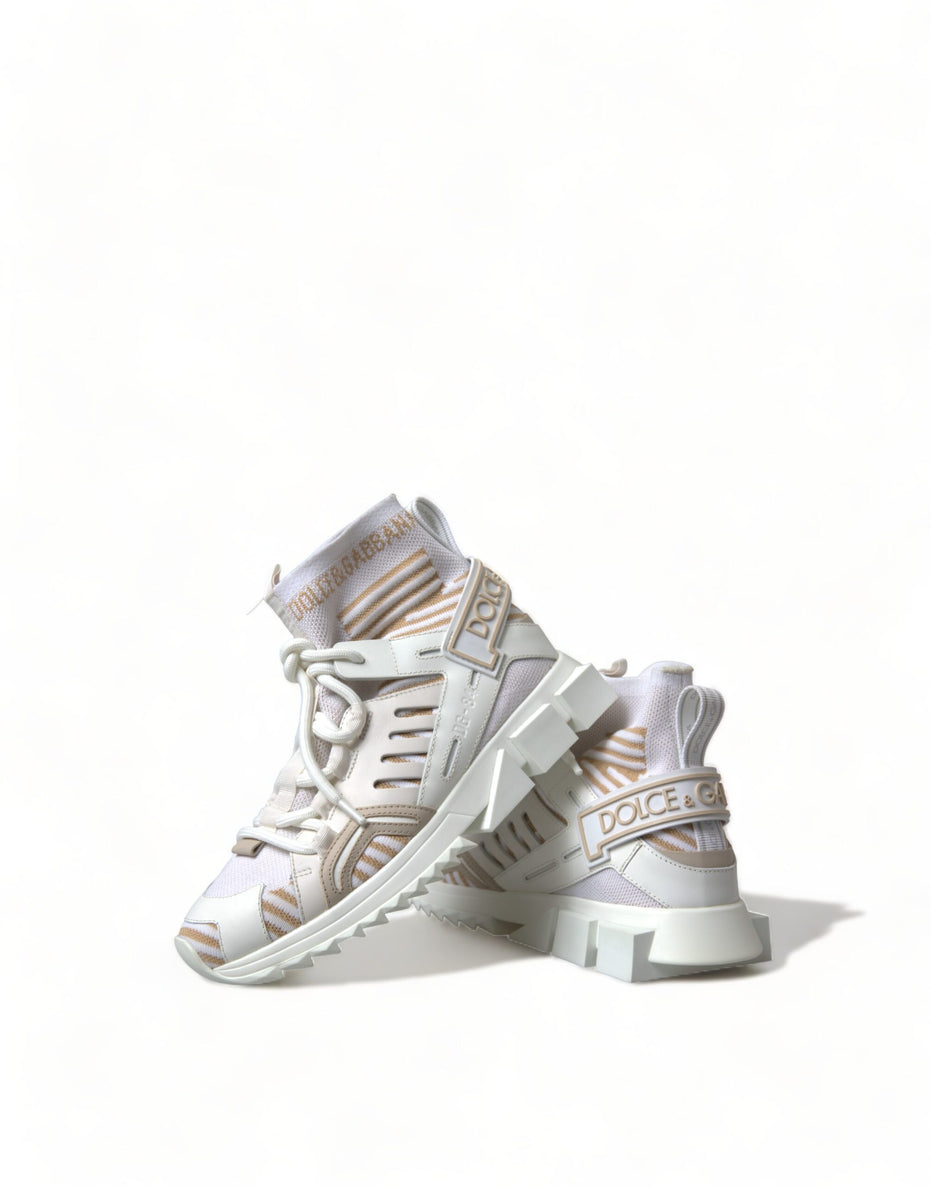 Dolce & Gabbana Λευκά Μπεζ Παπούτσια Sneakers Sorrento με Κάλτσες