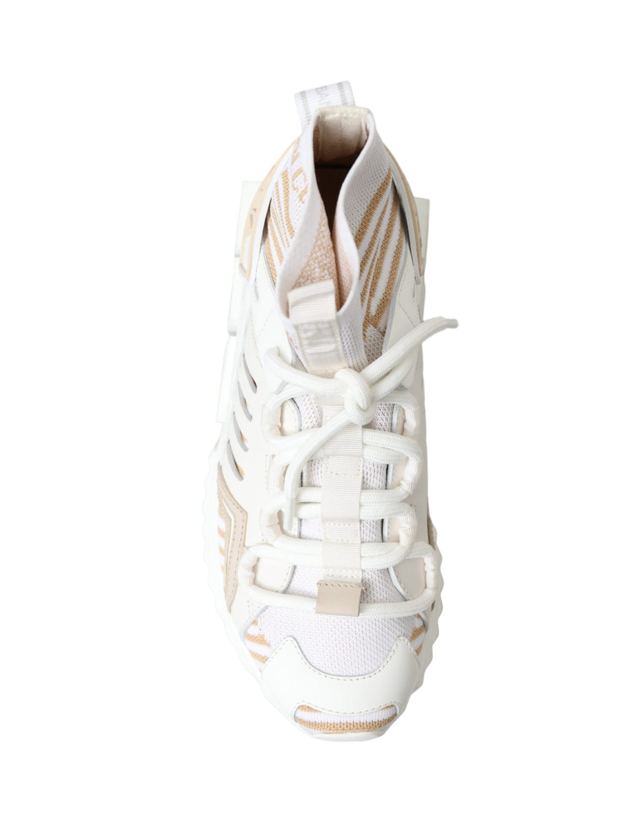 Dolce & Gabbana Λευκά Μπεζ Παπούτσια Sneakers Sorrento με Κάλτσες
