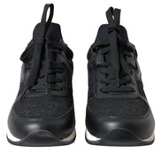 Dolce & Gabbana Black Floral Lace Leather Sneakers Shoes