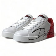 Dolce & Gabbana White Red Lace Up Womens Low Top Sneakers Shoes