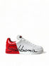 Dolce & Gabbana White Red Lace Up Womens Low Top Sneakers Shoes