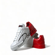 Dolce & Gabbana White Red Lace Up Womens Low Top Sneakers Shoes