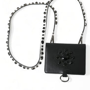 Dolce & Gabbana Black Leather Crystal Embellished Card Holder Wallet