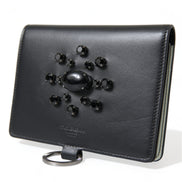Dolce & Gabbana Black Leather Crystal Embellished Card Holder Wallet