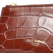 Dolce & Gabbana Brown Alligator Leather Airpods Case Coin Purse Wallet