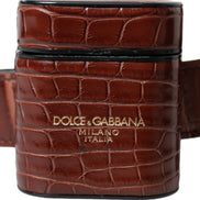 Dolce & Gabbana Brown Alligator Leather Airpods Case Coin Purse Wallet