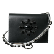 Dolce & Gabbana Black White Leather Crystal Embellished Cardholder Wallet