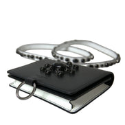 Dolce & Gabbana Black White Leather Crystal Embellished Cardholder Wallet