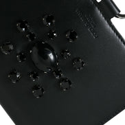 Dolce & Gabbana Black White Leather Crystal Embellished Cardholder Wallet