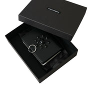 Dolce & Gabbana Black White Leather Crystal Embellished Cardholder Wallet