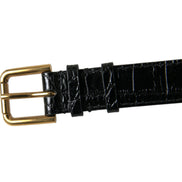 Dolce & Gabbana Black Textured Leather Gold Tone Metal Buckle Armband