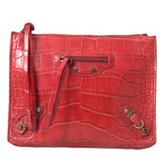 Balenciaga Red Exotic Skin Leather Classic Pouch Purse Wristlet Bag