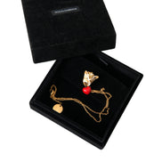 Dolce & Gabbana Gold Brass Chain Dog Heart Pendant Charm Necklace
