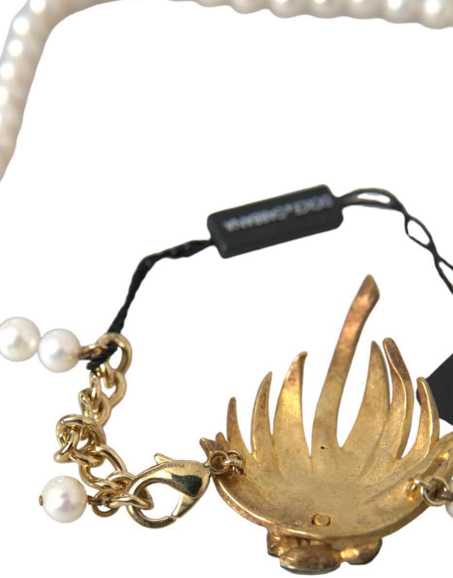 Dolce & Gabbana Χρυσό Ορειχάλκινο Κολιέ με Κρυστάλλινο Μεταλλικό Μενταγιόν Δέντρο με Μαργαριτάρια