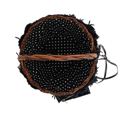Dolce & Gabbana Beige Straw Snakeskin Pom Pom Crystal AGNESE Bag
