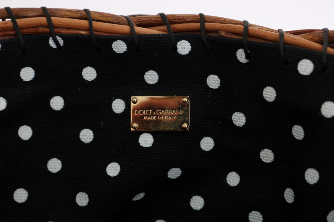 Dolce & Gabbana Μπεζ Ψάθινη Τσάντα AGNESE από δέρμα φιδιού με φούντες και κρύσταλλα