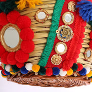 Dolce & Gabbana Multicolor AGNESE Straw Crystal  Pom Pom Bag