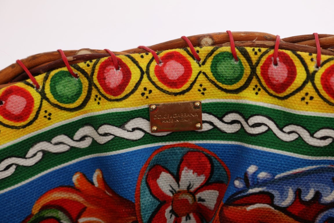 Dolce & Gabbana Πολύχρωμη Τσάντα AGNESE από Ψάθα με Κρύσταλλα και Πομ Πομ