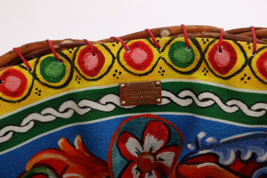 Dolce & Gabbana Πολύχρωμη Τσάντα AGNESE από Ψάθα με Κρύσταλλα και Πομ Πομ