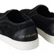 Dolce & Gabbana Black Lace Leather Logo Flat Slip-On Sneakers