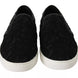 Dolce & Gabbana Black Lace Leather Logo Flat Slip-On Sneakers