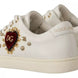 Dolce & Gabbana Λευκά Δερμάτινα Χρυσά Κόκκινη Καρδιά Αθλητικά Παπούτσια