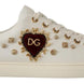 Dolce & Gabbana Λευκά Δερμάτινα Χρυσά Κόκκινη Καρδιά Αθλητικά Παπούτσια