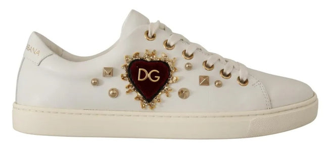 Dolce & Gabbana Λευκά Δερμάτινα Χρυσά Κόκκινη Καρδιά Αθλητικά Παπούτσια