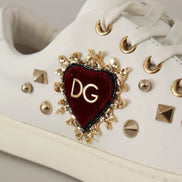 Dolce & Gabbana White Leather Gold Red Heart Sneakers Shoes