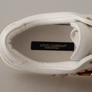 Dolce & Gabbana White Leather Gold Red Heart Sneakers Shoes