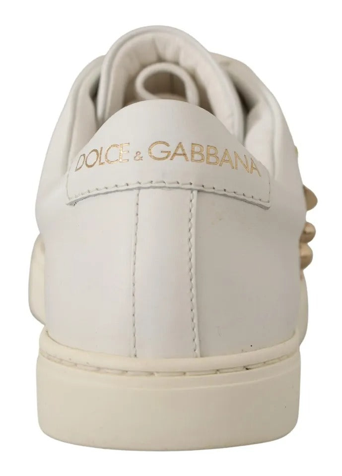 Dolce & Gabbana Λευκά Δερμάτινα Χρυσά Κόκκινη Καρδιά Αθλητικά Παπούτσια