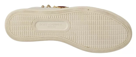 Dolce & Gabbana White Leather Gold Red Heart Sneakers Shoes