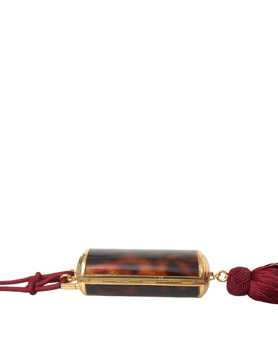 Dolce & Gabbana Καφέ Λεοπάρ Μίνι Καθρέφτης Θήκη για Καλλυντικά με Φούντα