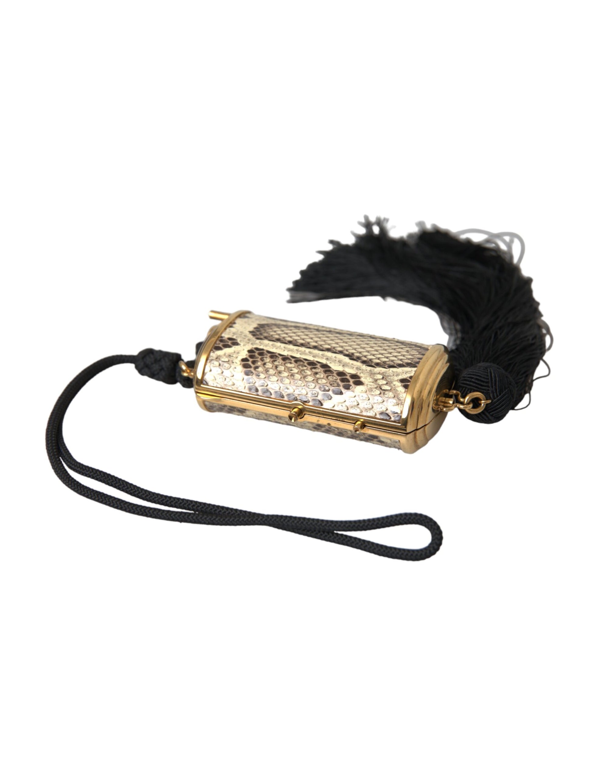 Μίνι Τσάντα Μακιγιάζ Dolce & Gabbana Μπεζ Εξωτικό Δέρμα με Καθρέφτη και Φούντα