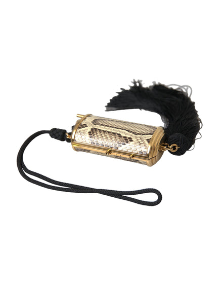 Μίνι Τσάντα Μακιγιάζ Dolce & Gabbana Μπεζ Εξωτικό Δέρμα με Καθρέφτη και Φούντα