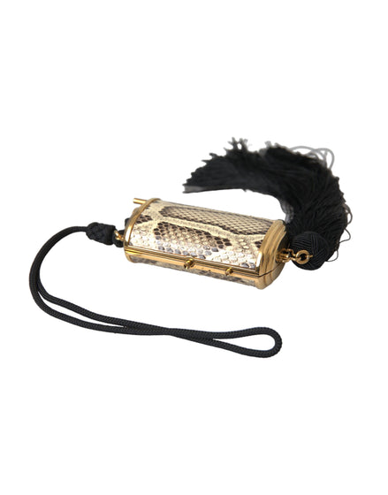 Dolce & Gabbana Μπεζ Εξωτικό Δέρμα Mini Θήκη Καθρέπτη με Κρόσσια για Καλλυντικά