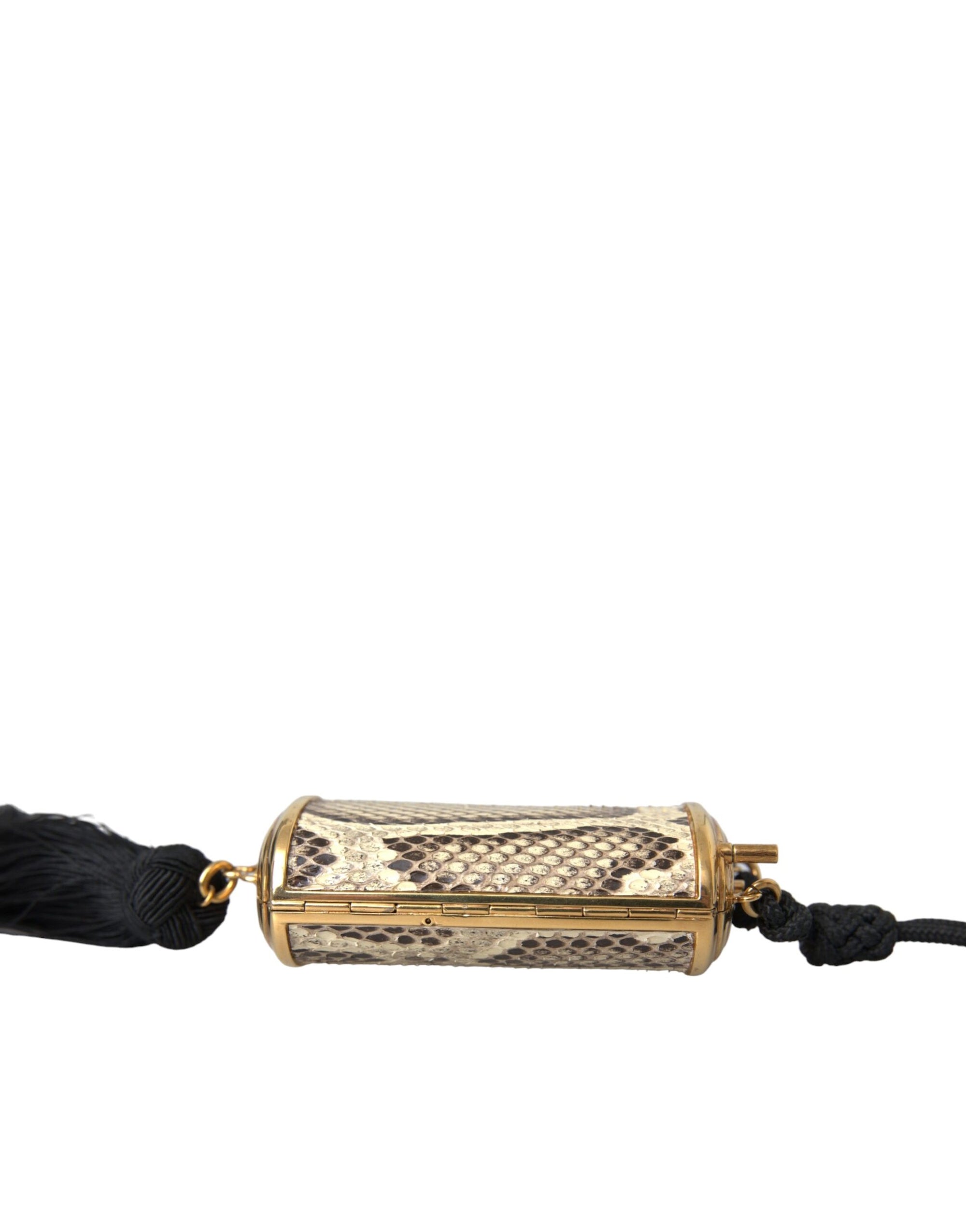 Μίνι Τσάντα Μακιγιάζ Dolce & Gabbana Μπεζ Εξωτικό Δέρμα με Καθρέφτη και Φούντα