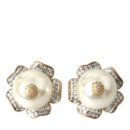 Dolce & Gabbana Gold Tone Maxi Faux Pearl Floral Clip-on Jewelry Earrings