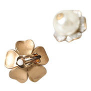 Dolce & Gabbana Gold Tone Maxi Faux Pearl Floral Clip-on Jewelry Earrings