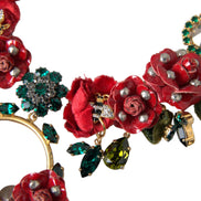 Dolce & Gabbana Gold Brass Link Chain RosePetal Crystal Pendant Necklace