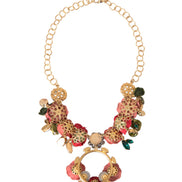 Dolce & Gabbana Gold Brass Link Chain RosePetal Crystal Pendant Necklace