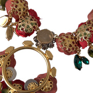 Dolce & Gabbana Gold Brass Link Chain RosePetal Crystal Pendant Necklace