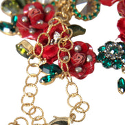 Dolce & Gabbana Gold Brass Link Chain RosePetal Crystal Pendant Necklace
